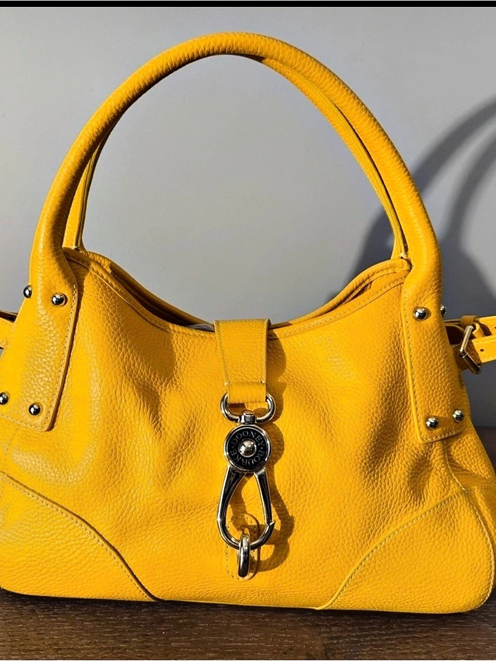 Dooney & Bourke Pebble Grain Satchel Leather Shoulder Bag in Yellow